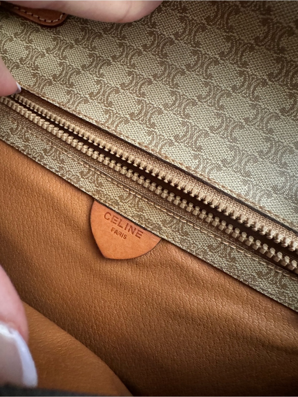 Celine Beige Monogram Canvas Clutch with Brown Trim and Gold Hardware - Picture 4 of 12